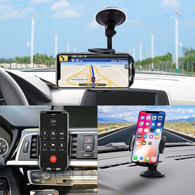 Vansky Car Phone Holder Mount, 3-in-1 Universal Cell Phone Holder Car Air Vent Holder Dashboard Mount Windshield Mount Fit for iPhone 17 16 15 14 13 Pro Max, Samsung S24 S23 LG Sony and More