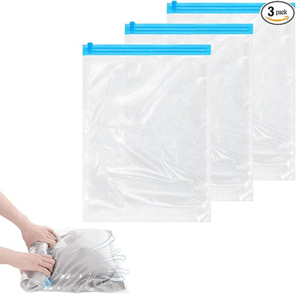3PCS Travel Compression Bags,19.7x13.4In Roll-Up Space Saver Bags for Travel for Clothes-Reusable Space Saver Bag Vacuum Storage Bag for Luggage,Backpack,Suitcase