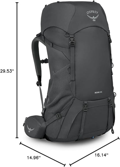 Osprey Rook 65L Men's Backpacking Backpack, Dark Charcoal/Silver Lining