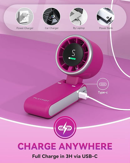 Portable Handheld Turbo Fan, 5-Speed Personal Fans, 5000mAh Rechargeable Fans Up to 12 Hours, Weight only 0.6lb Small Fan, Hand/Neck/Desk Fan 3 IN 1, Beach Vacation Essentials(Magenta)