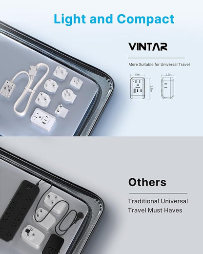 VINTAR Universal Travel Adapter Kit, 3ft Detachable Extension Cord with 4 AC Outlets & 3 USB(2 USB C), Type A/C/G/D/I/M International Power Adaptor for US to Europe UK India South Africa Japan