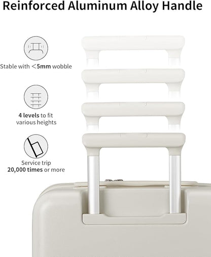 aji Expandable Top Open Carry On Luggage 22x14x9 Airline Approved, 20 Inch Hard Shell Carry On Suitcase with Spinner Wheels,Travel Small Luggage for Women Men,Coconut White