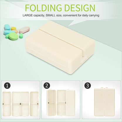FYY Daily Pill Organizer,7 Compartments Portable Case [Folding Design] Travel Pill Box for Purse Pocket to Hold Vitamins,Cod Liver Oil,Supplements and Medication-White