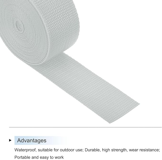 MECCANIXITY Lightweight Polypropylene Webbing Strap 1 1/2" 5 Yard Backpack Strapping Band Light Grey for Outdoor Luggage Cargo Straps