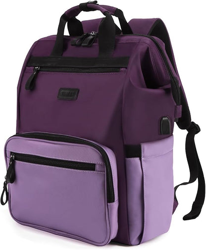 Timeet Laptop Backpack for Women Men, 17 Inch Travel Backpack with USB Charging Port, Water Resistant & Anti-theft for Work College Business, Multifunctional Carry on Backpack, Dark Purple