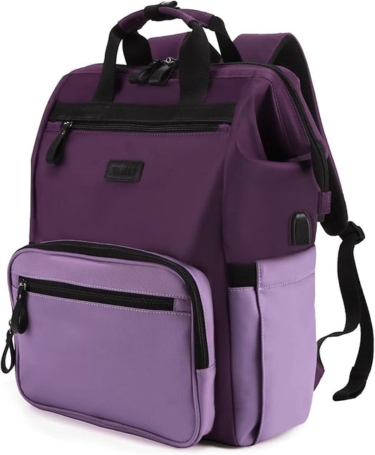 Timeet Laptop Backpack for Women Men, 17 Inch Travel Backpack with USB Charging Port, Water Resistant & Anti-theft for Work College Business, Multifunctional Carry on Backpack, Dark Purple