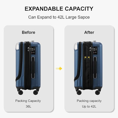LEVEL8 Grace Carry on Luggage Airline Approved, 20 Inch Expandable Hard Sided Luggages with Spinner Wheels, Harshell Small Rolling Suitcase for Women Men with Tsa Lock, Blue