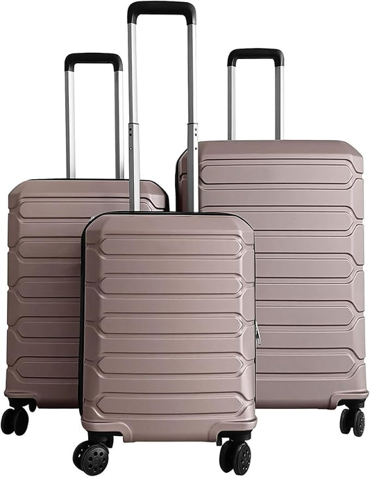GYMAX Luggage Sets 3 Pieces Hardside Suitcase with Spinner Wheels & Lock, 20” Carry On, 24” & 28” Checked Luggage Set, Lightweight Portable for Travel, Business (Champagne,Stripe)