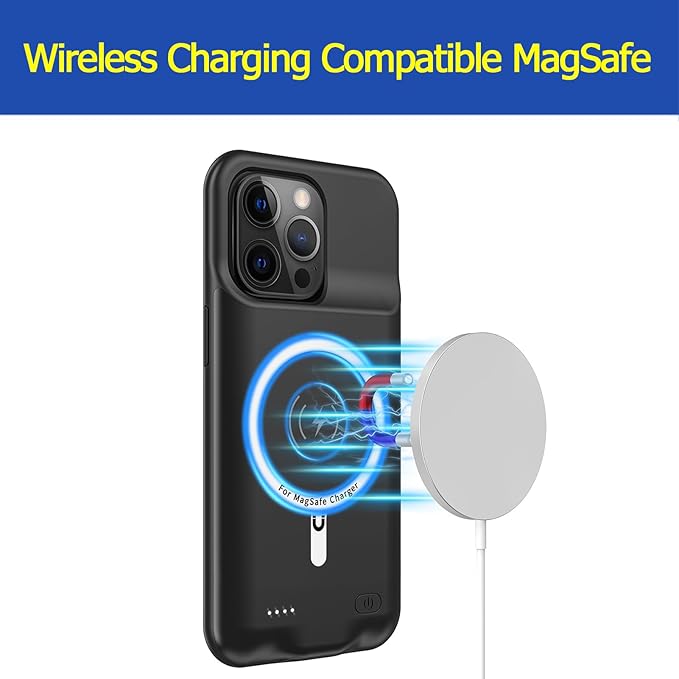 Battery Case for iPhone 15 Pro, Full Encircle 10000mAh High Capacity Rechargeable Portable Charger Case Extended Battery Pack for iPhone 15 Pro(6.1 inch) Wireless Charging Case with Carplay-Black