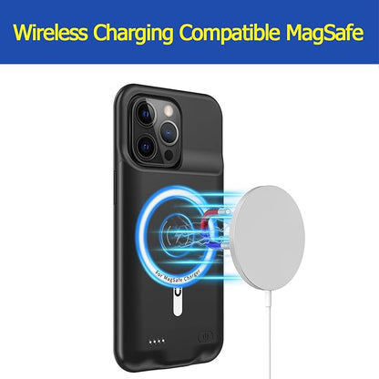 Battery Case for iPhone 15 Pro, Full Encircle 10000mAh High Capacity Rechargeable Portable Charger Case Extended Battery Pack for iPhone 15 Pro(6.1 inch) Wireless Charging Case with Carplay-Black