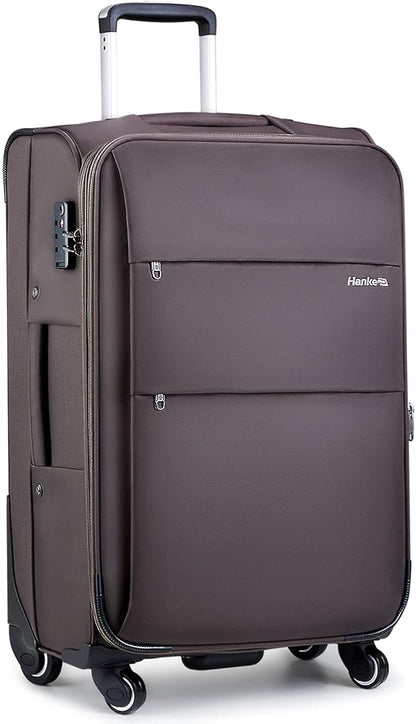 Hanke 28 Inch Luggage with Spinner Wheels Expandable Large Suitcase with Wheels Softside Check in Luggage Rolling Suitcase with Lock Lightweight Travel Luggage for Men and Women.(Coffee)