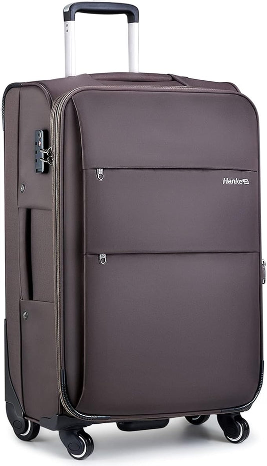 Hanke 28 Inch Luggage with Spinner Wheels Expandable Large Suitcase with Wheels Softside Check in Luggage Rolling Suitcase with Lock Lightweight Travel Luggage for Men and Women.(Coffee)