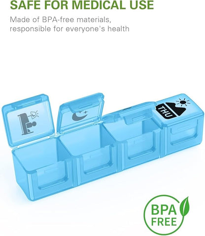 Fullicon Large Weekly Pill Organizer 4 Times a Day,7 Day Pill Box, Portable Medicine Organizer for Supplements Vitamin Pill Case Black