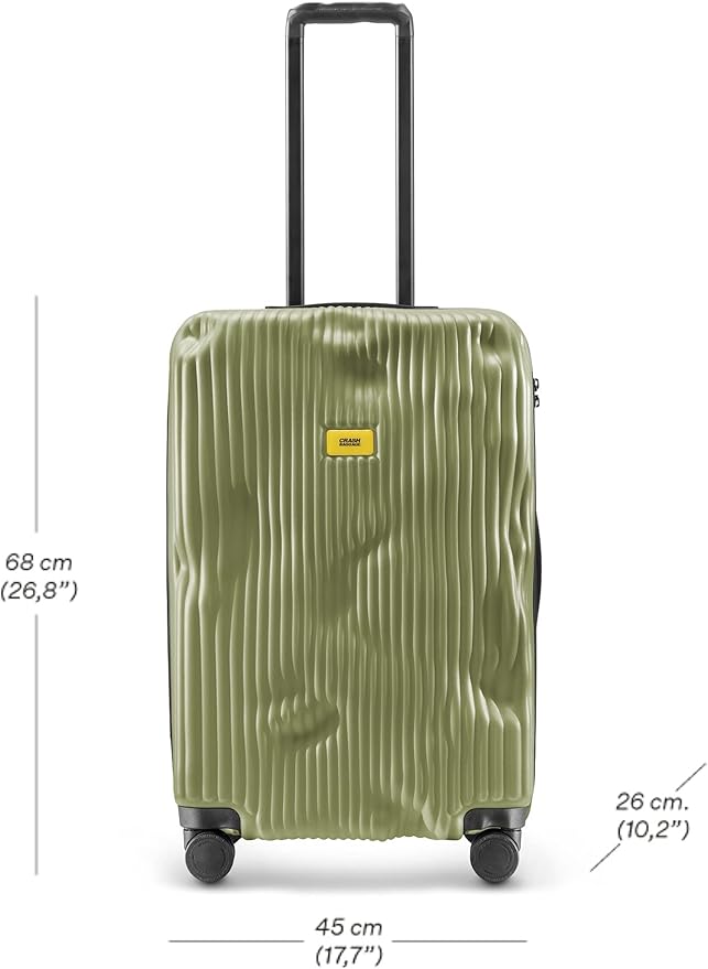CRASH BAGGAGE Stripe Suitcase | Olive | 66L | 100% Polycarbonate, TSA-Approved Lock, 360° Spinning Wheels