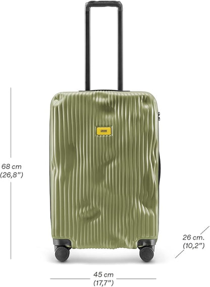 CRASH BAGGAGE Stripe Suitcase | Olive | 66L | 100% Polycarbonate, TSA-Approved Lock, 360° Spinning Wheels