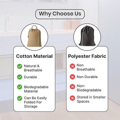 LFH Home Large Premium Cotton Canvas Laundry Bag with Drawstring and Handles Heavy Duty, Multi-Use, and Washable for Home, Travel, College or Storage 20x30 (Pack of 2)-Beige