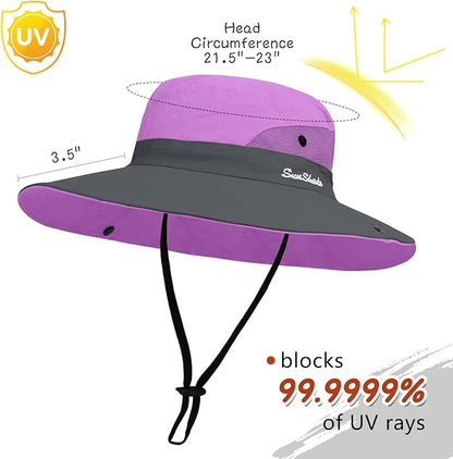 ZOORON Women's Ponytail Safari Sun Hat,Wide Brim UV Protection Outdoor Bucket Hat,Foldable Beach Summer Fishing Hat