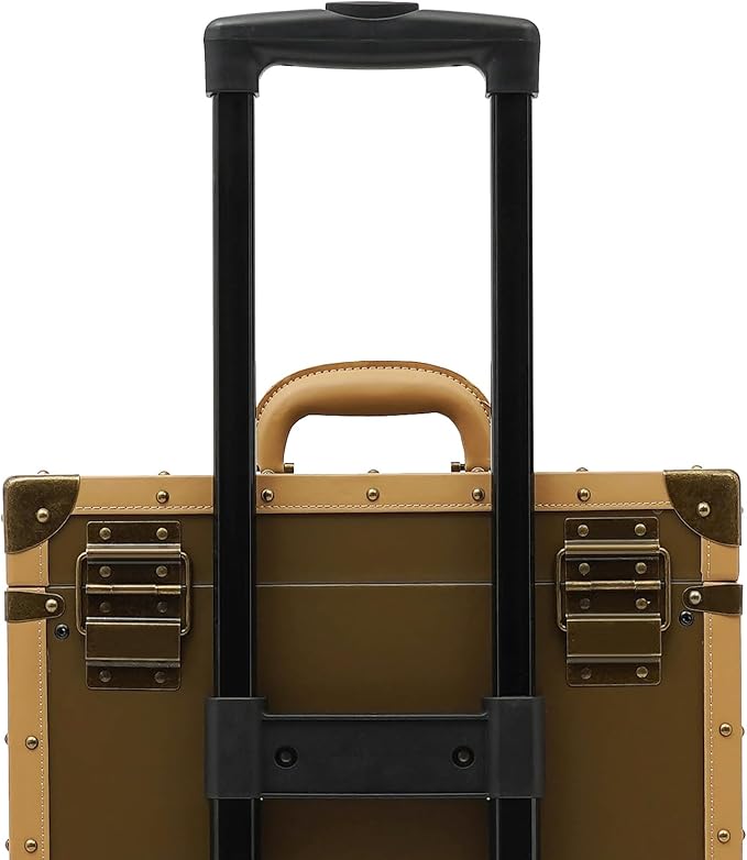 Beauty Rolling Makeup Train Case, Professional Lockable Rolling Salon Luggage, Retro-Rolling Cart Storage Organizer Trolley Make Up Case, 4 Universal Wheels, Retractable Rod, Buckle (Gold)