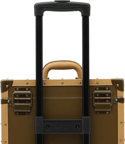 Beauty Rolling Makeup Train Case, Professional Lockable Rolling Salon Luggage, Retro-Rolling Cart Storage Organizer Trolley Make Up Case, 4 Universal Wheels, Retractable Rod, Buckle (Gold)