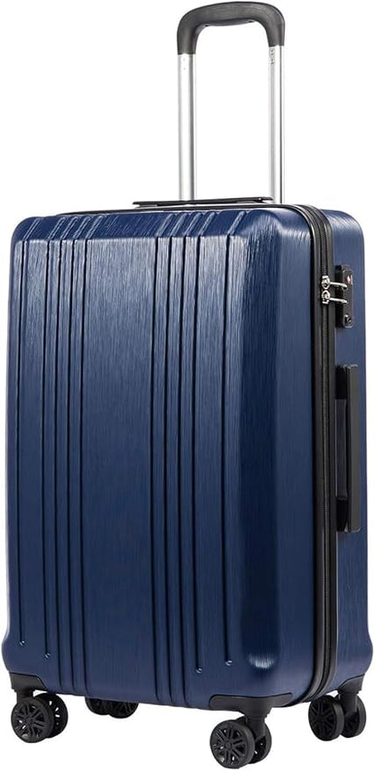 Coolife Luggage PC+ABS Expandable Hardshell Suitcase with TSA Lock, Spinner Checked Lightweight (navy, L(28IN))
