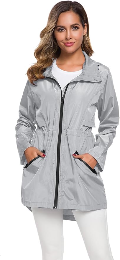 Avoogue Women's Long Raincoat with Hood Outdoor Lightweight Windbreaker Rain Jacket Waterproof