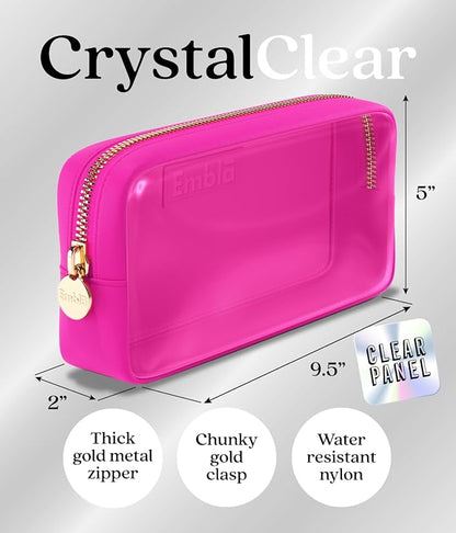 Embla Clear Cosmetic Bag Makeup Case, Clear Zipper Make Up Pouch and Toiletry Travel Tote, Cute Skincare Pouches for Women Girls, Preppy Purse Cosmetic Organizer, Small Makeup Bags, Fuchsia