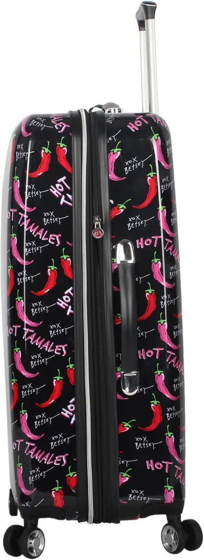 Betsey Johnson 26 Inch Checked Luggage Collection - Expandable Scratch Resistant (ABS + PC) Hardside Suitcase - Designer Lightweight Bag with 8-Rolling Spinner Wheels (TAMALE, 26in)