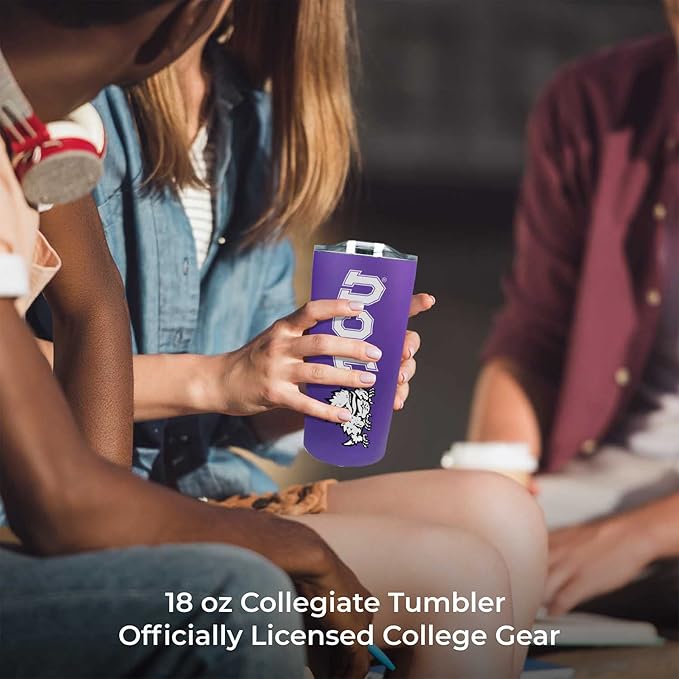 Campus Colors NCAA Stainless Steel Tumbler perfect for Gameday - 18 oz - Double Walled - Keeps Drinks Perfectly Insulated (TCU Horned Frogs - Purple)