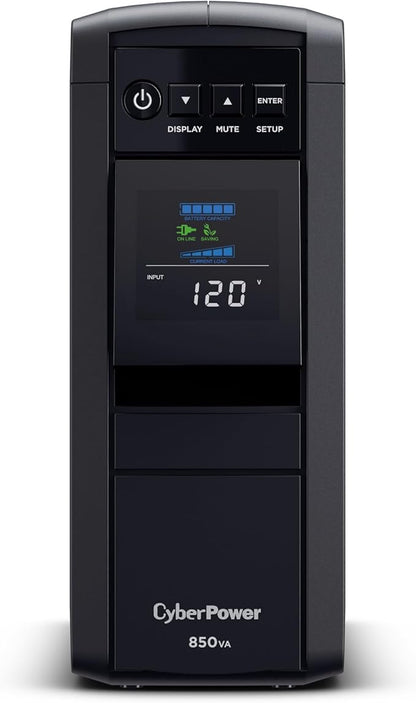 CyberPower CP850PFCLCD PFC Sinewave UPS Battery Backup and Surge Protector, 850VA/510W, 10 Outlets, AVR, Mini-Tower; UL Certified