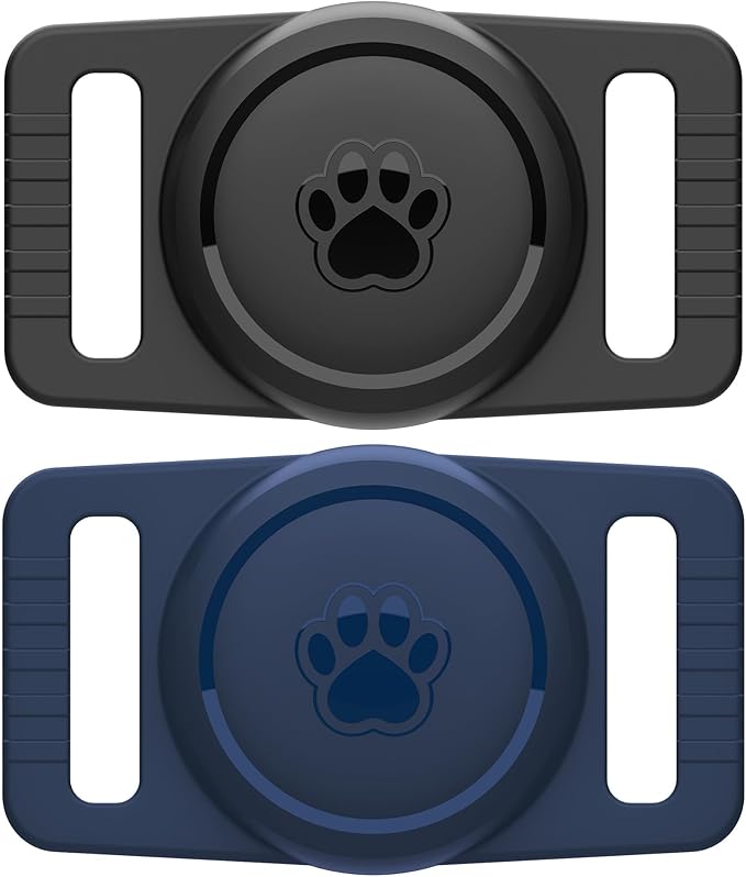 for Airtag Dog Collar Holder 2 Pack,Waterproof cat Collar Holder for Apple AirTag, Silicone Air Tags Case for Cat Dog Collars(Navy&Black)