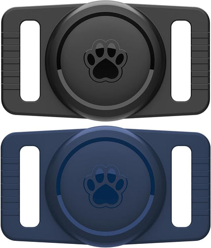 for Airtag Dog Collar Holder 2 Pack,Waterproof cat Collar Holder for Apple AirTag, Silicone Air Tags Case for Cat Dog Collars(Navy&Black)