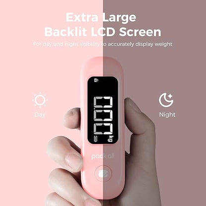 pack all 110 Lbs Luggage Scale, Digital Handheld Baggage Scale, Travel Suitcase Weight Scale with LCD Display, Battery Included, Pink