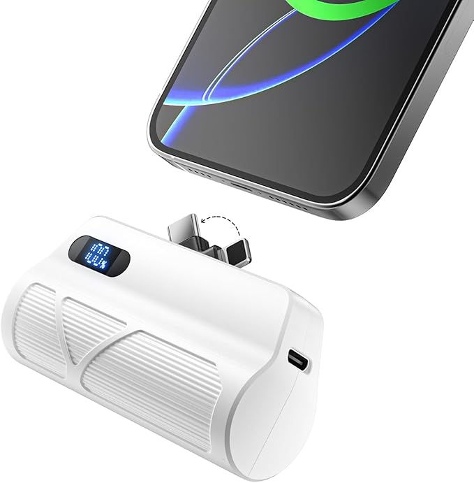 Portable Charger 5000mAh Dual USB C and iOS-Type Connector, Ultra-Compact 20W PD Fast Charging Power Bank for Phone 17/16/15/14/13 Plus,Pro Max, Pad, Samsung Galaxy S25 S24 S23 Android (White)