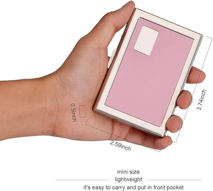 EASTNIGHTS RFID Credit Card Holder Metal Wallet Stainless Steel and Pu Leather Credit Card Protector Case (pink)