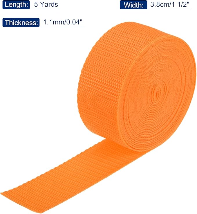 MECCANIXITY Lightweight Polypropylene Webbing Strap 1 1/2" 5 Yard Backpack Strapping Band Light Orange for Outdoor Luggage Cargo Straps