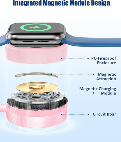 for Apple Watch Charger 6FT, 3 in 1 Magnetic Smart iWatch Fast Charger Cable with 20W Type C Wall Charger Block for Apple Watch Series Ultra/SE/9/8/7/6/5/4/3/2/1 & iPhone15/14/13/12/11 (Pink)