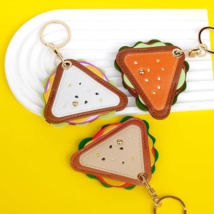 MC Fashion PU Leather Keychain Holder Case Compatible with AirTag, Cute Cartoon Sandwich GPS Tracker Case Charm Key Ring