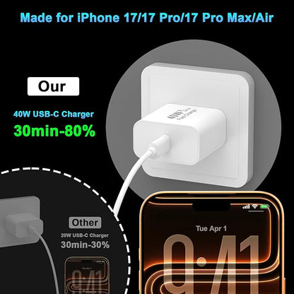 iPhone 17 16 Pro Max Charger Fast Charging, 40W USB C iPhone 16 17 Fast Charger Block with 10 FT Long Type C to C Charging Cable Cord for iPhone 17/17 Pro Max/17 Pro/Air/16/16 Pro Max/15/15 Pro Max