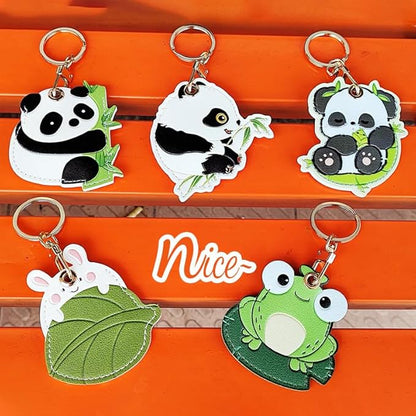 MC Fashion PU Leather Keychain Holder Case Compatible with AirTag, Cute Cartoon Panda GPS Tracker Case Charm Key Ring (Rabbit)