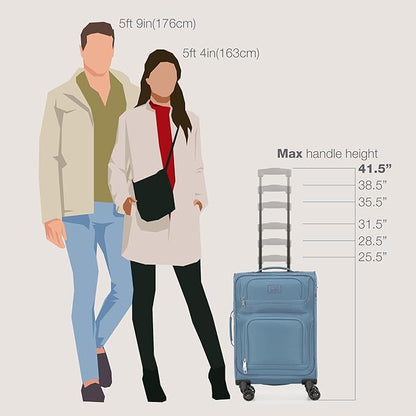 U.S. Traveler Rio Lightweight Softside Rolling Carry-on Suitcase, 4-Wheel Set, Light Blue