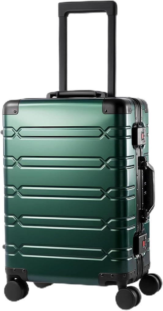 All Aluminum Carry On Luggage 22x14x9 Airline Approved，Zipperless Luggage Premium Aluminum Suitcase Luggage, Hard Shell Carry On Luggage with Spinner Wheels (dark green, 20inch)