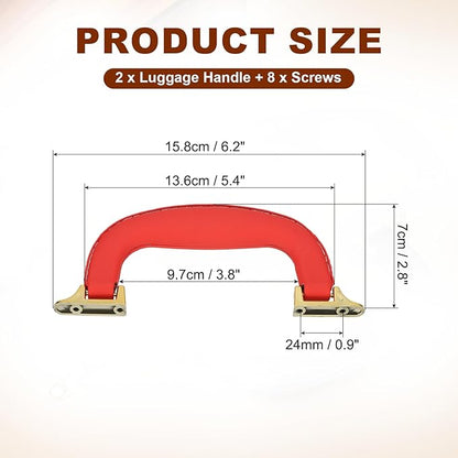 uxcell 2 Pcs PU Leather Luggage Handle, 0.9" Hole Distance Vintage U-Shape Replacement Strap Handle for Travel Handbag Guitar Musical Box Gift Boxes, Red/Gold