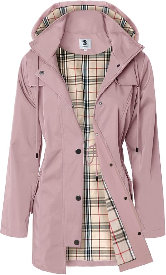 SaphiRose Women's Long Hooded Rain Jacket Outdoor Raincoat Windbreaker
