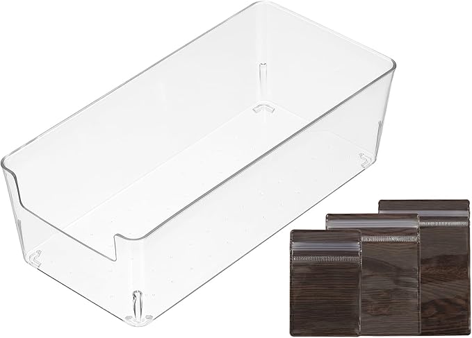 PATIKIL Clear Jewelry Box, Organizer Holder Box with 60 Pcs Portable Anti Tarnish Jewelry Bags, Travel Case for Women Earrings Rings Necklaces Bracelets, Brown 3 Size