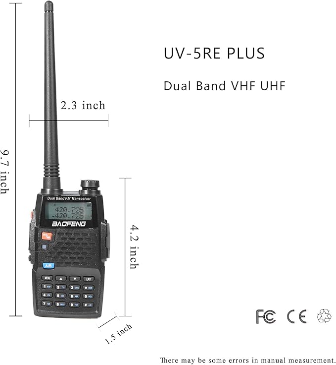 Baofeng UV-5RE Plus Dual Band Two Way Radio Handheld Ham Radio Long Range Walkie Talkies Pack of 6 for Hiking Camping Hunting Skiing Trip(Black) with 8W