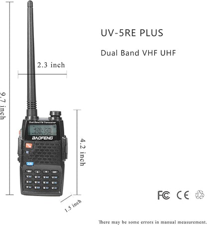 Baofeng UV-5RE Plus Dual Band Two Way Radio Handheld Ham Radio Long Range Walkie Talkies Pack of 6 for Hiking Camping Hunting Skiing Trip(Black) with 8W