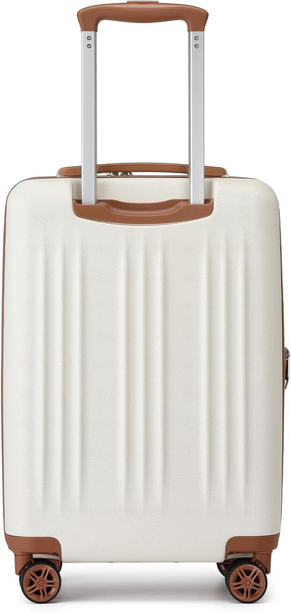 Kono Small 20 Inch Expandable Carry On Luggage with Quiet Spinner Wheels & TSA Lock, Scratch and Drop Resistant PC+ABS Hardside 22x14x9 Airline Approved Suitcase, Cream White & Brown