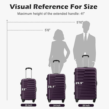 Coolife 20-Inch Small Carry on Hardside PC+ABS Spinner TSA Lock Telescopic Luggage Handle（20in-purple）