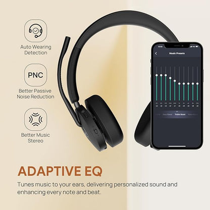 Yealink BH74 Active Noise Canceling Wireless Headset with Mic for Work, 6-mics Hybrid ANC Tech, Microsoft Teams Premium Open Ofﬁce Certified Headsets Bluetooth 5.3, up to 32h Talking, UC Compatible