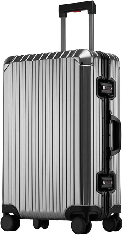 Oblique Angle Metal All Aluminum Magnesium Alloy Material Carry-on Luggage TSA Customs Lock Zipperless Silent Rotary Wheel Business Suitcase Set (dark grey, 20 '')